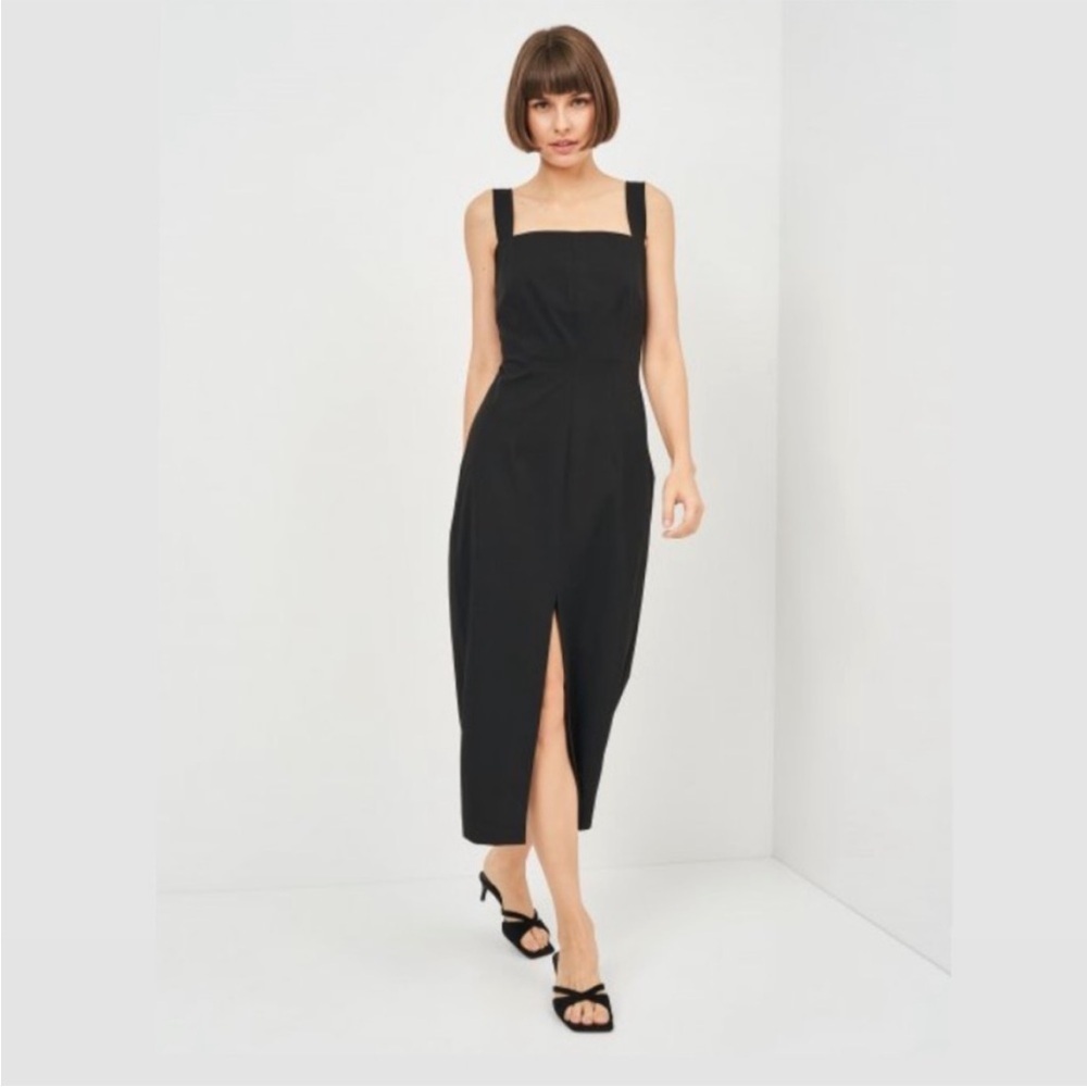 Zara fitted tube front slit strappy square neck midi dress